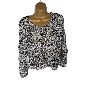 Greylin Open Knit Pullover Scoopneck Sweater Black White L